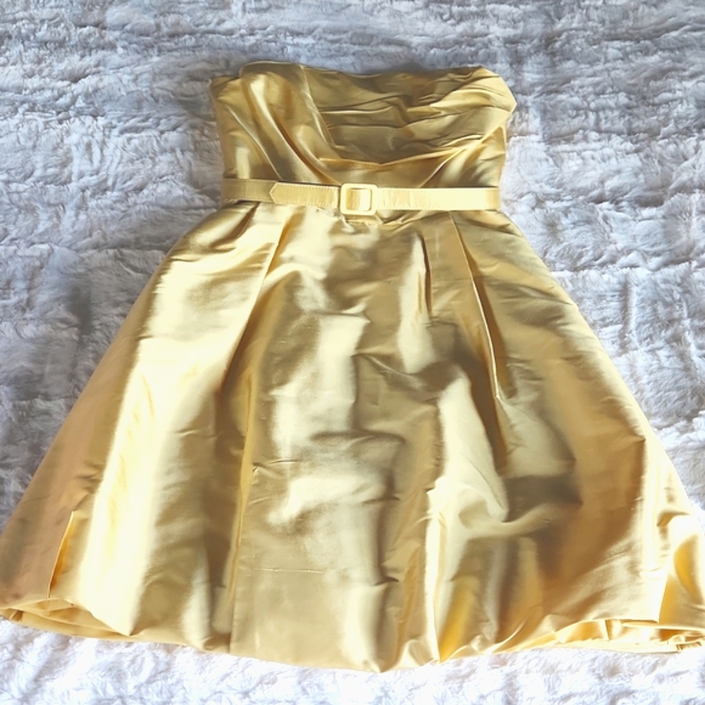 ALFRED ANGELO, Sz 8, Yellow, Empire, Cocktail, Midi, Strapless, Balloon, Dress